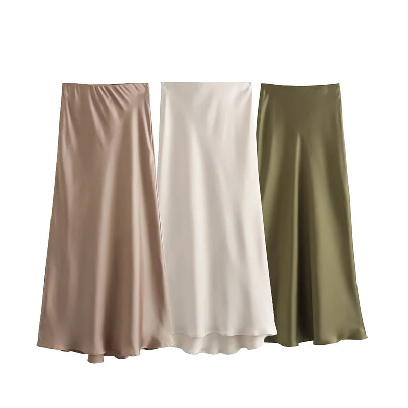 Anna Satin Midi Skirt