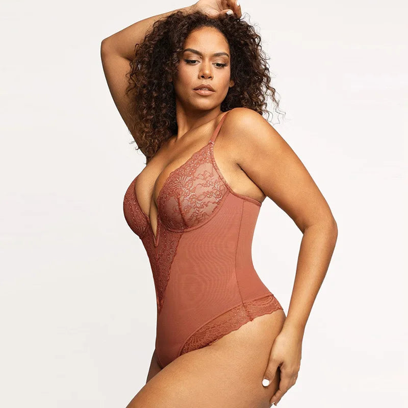 Ava™ Lace Deep-V Neck Bodysuit