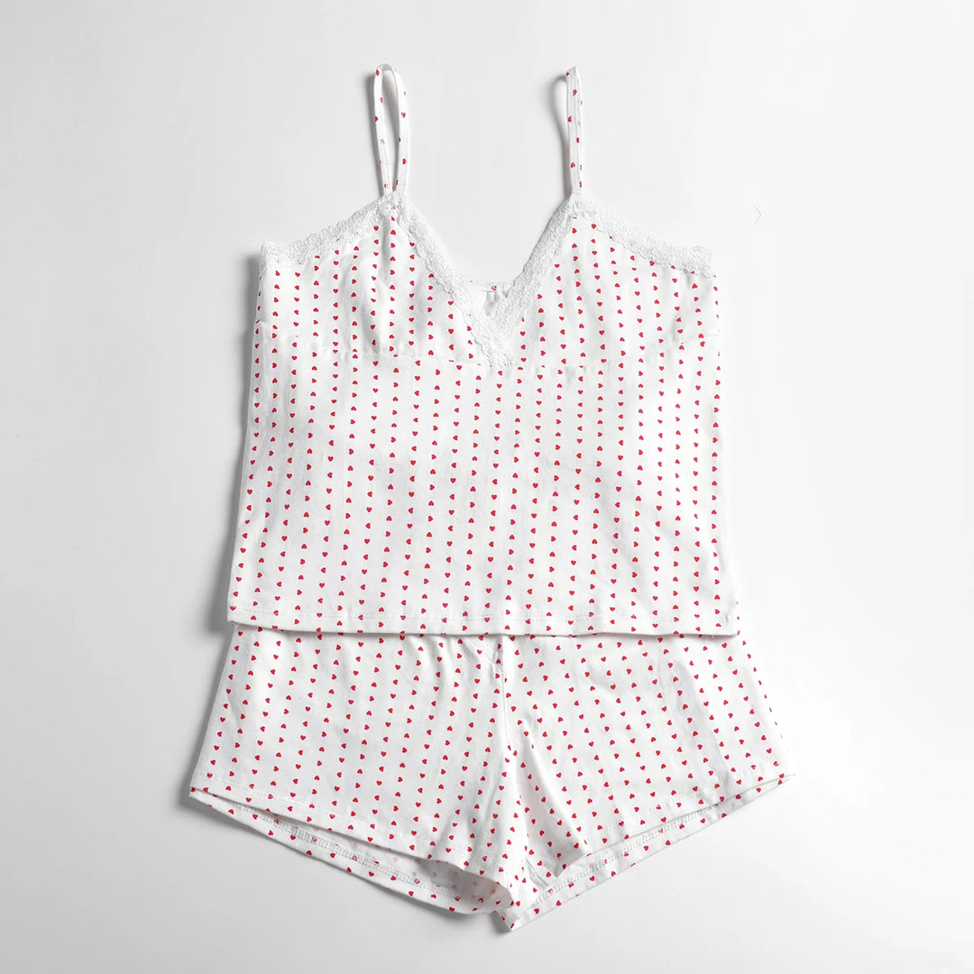 Cora Heart Print Lace Tank & Short Set